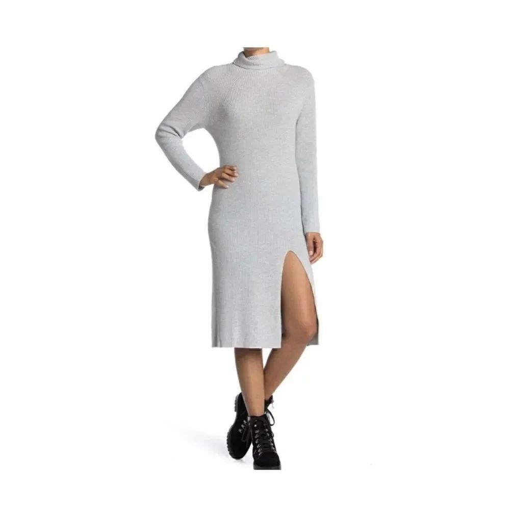 Abound Ribbed Turtleneck Midi Dress in Light Gray Size Medium NWT